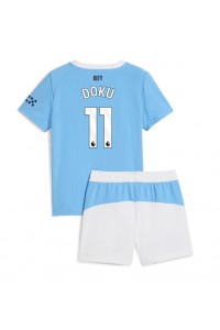Fotbalové Dres Manchester City Jeremy Doku #11 Dětské Domácí Oblečení 2025-26 Krátký Rukáv (+ trenýrky)